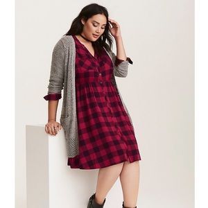 Torrid red & black plaid challis button dress